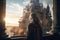 Sci-Fi Woman Gazing at Epic Castle in Ultra Realistic Detail - Photo Award Winner