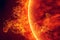 Science background - solar activity in space. Solar surface with solar flares, Burning of the sun. Global warming