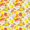 Science design - mathematical text and yellow autumn leaves. Seamless education pattern. Handwritten text, watercolor