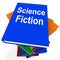 Science Fiction Book Stack Shows SciFi Books