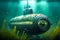 Science fiction illustration, submarine explores the seabed