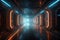 Science fiction interior scene scifi corridor render scene with neon lights and smoke technology. Generative AI