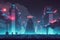 Science fiction neon city night. Dark futuristic sci-fi city lit with neon light