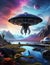 Science fiction scenery, space base on alien Planet, Sky with clouds, generative ai illustration