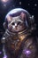 Science fiction space wallpaper with cat astronaut, incredibly beautiful planets, galaxies