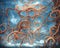 Science ficton background with alien planet life form, orange blue Kraken