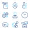 Science icons set. Included icon as Time, Organic product, Chemistry lab signs. Vector