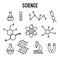 Science icons on white background. Research outline icon. Tiny line vector elements