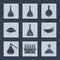 Science lab equipment icons set