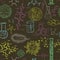 Science laboratory seamless pattern with microbes and viruses. Vintage design set.