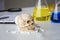 Science laboratory test tubes. Skull and beaker chemical. Volatile substances and skull laboratory. glassware with liquids of