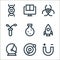 science line icons. linear set. quality vector line set such as u magnet, galaxy, astronaut helmet, rocket, experiment, test tube