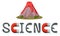 Science logo with volcano erupting model isolated