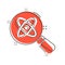 Science magnifier icon in comic style. Virus search cartoon vector illustration on white isolated background. Chemistry dna splash