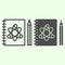 Science notepad line and solid icon. Workbook with atom symbol and pencil outline style pictogram on white background