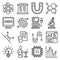 Science Physics Icons Set on White Background. Line Style Vector