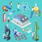 Science and research laboratory isometric vector concept