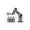 Science robot black glyph icon. Robot scientist doing research. Innovation in technology. Sign for web page, app. UI UX GUI design