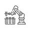 Science robot black line icon. Robot scientist doing research. Innovation in technology. Sign for web page, app. UI UX GUI design