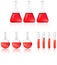 Science test tube and beaker with red chemical liquid icon set