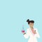Science vector background of female scientist holding flask and test tube