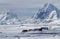 Scientific Antarctic station winter day on a background of mount