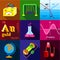 Scientific experience icons set, flat style