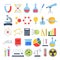 Scientific icon set. Science lab with different equipment. Vector pictures in flat style