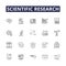 Scientific research line vector icons and signs. Experiments, Discovery, Study, Analysis, Process, Exploration
