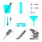 Scientific set of laboratory materials and tools. Flat design concept. Vector illustration microscope, tweezer, micropipette, funn