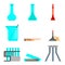 Scientific set of laboratory materials and tools. Flat design concept. Vector illustration tripod petri dish rack test tube bu