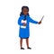 Scientist - African American Woman scientist in lab coat holding pointer. Scientific research, fight against covid-19
