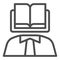 Scientist book line icon. Knowledge book as a head of person body. Jurisprudence design concept, outline style pictogram