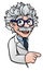 Scientist Cartoon Character Pointing Sign