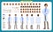 Scientist character creation set. Man working in science laboratory at experiments. Full length, different views, emotions