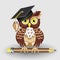 Scientist clever owl with pencil and in cap illustration