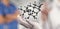 Scientist doctor hand holds virtual molecular