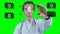 Scientist, doctor using futuristic touchscreen technology, showing x-ray. Motion graphic on chromakey.