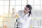 Scientist female working putting medical chemicals sample in test tube at laboratory