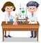 Scientist kids doing chemical experiment