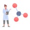 Scientist in Lab, Woman in White Coat Analyzing Molecular Structure Flat Style Vector Illustration