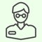 Scientist line icon. Researcher or chemist man in spectacles outline style pictogram on white background. Research and