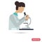 Scientist looks through a microscope color flat illustration