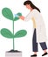 Scientist makes analysis of life organism, nature. Biologist conducting experiment with plant