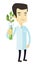 Scientist with test tube vector illustration.