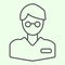 Scientist thin line icon. Researcher or chemist man in spectacles outline style pictogram on white background. Research