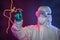 Scientist Touching Ebola Virus