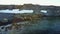 Scientist and tourists on feeding base of walruses on New Earth Vaigach Island.