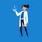 Scientist woman holding chemical glassware, vector illustration isolated.