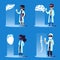 Scientists or doctors using virtual reality flat vector illustration isolated.